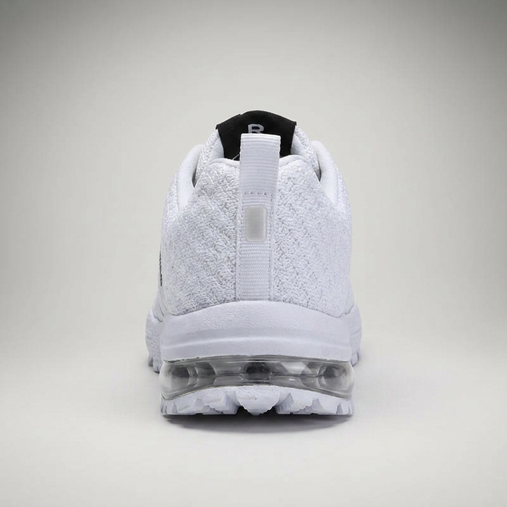 Weißer Sneaker mit transparenter Air-Cushion-Sohle, Rückansicht