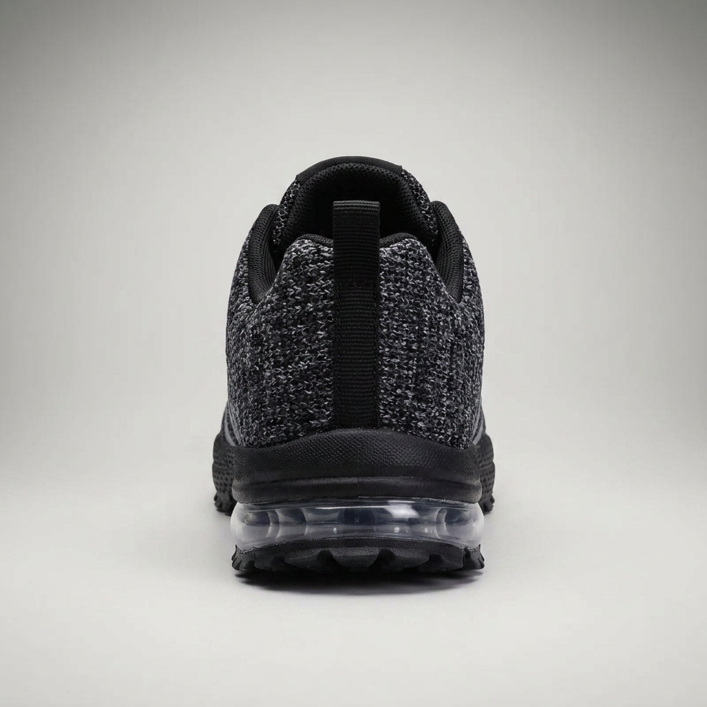 Grauer Sneaker mit transparenter Air-Cushion-Sohle, Rückansicht