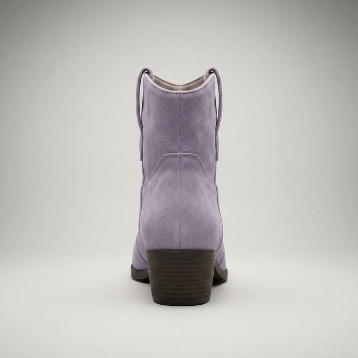 Stiefelette Flieder Wildleder-Optik Rückansicht