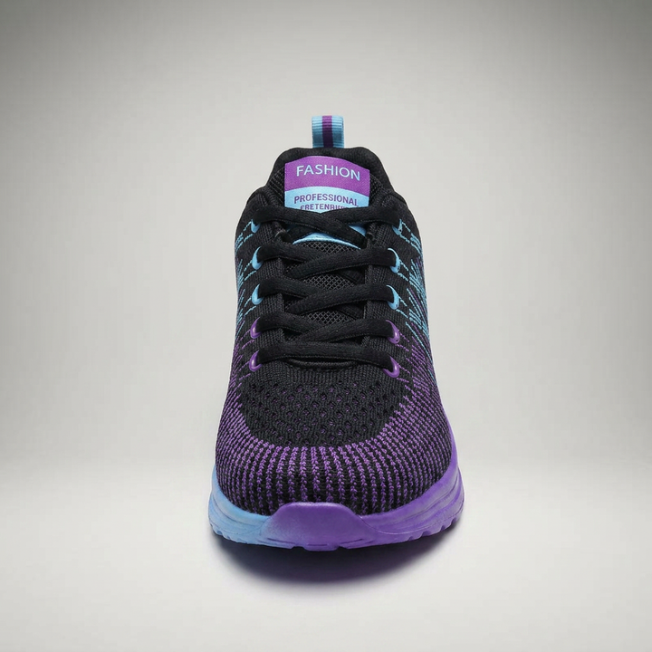 Damen Sneaker Schwarz-Lila, Frontalansicht mit Schnürung