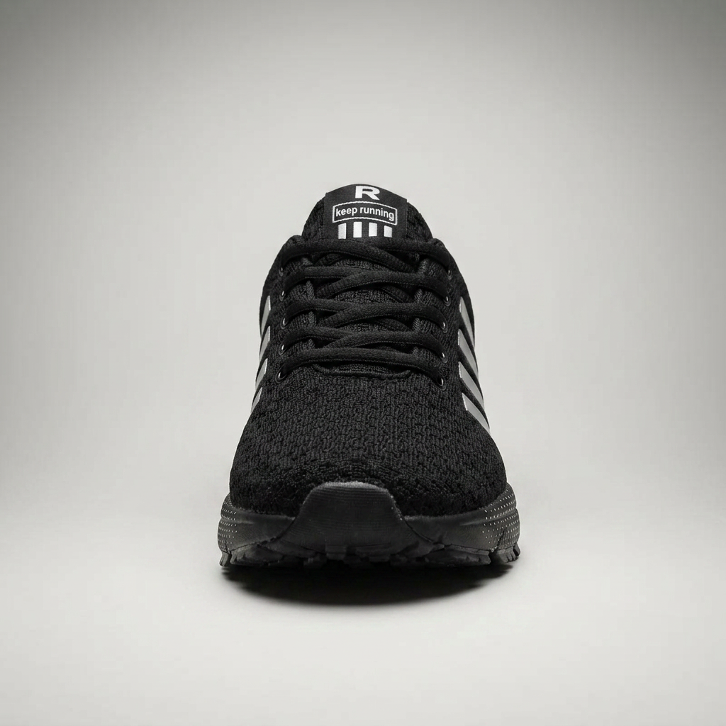 Schwarzer Sneaker mit Schnürung, Frontalansicht