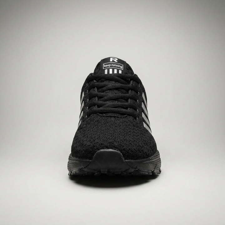 Schwarzer Sneaker mit Schnürung, Frontalansicht