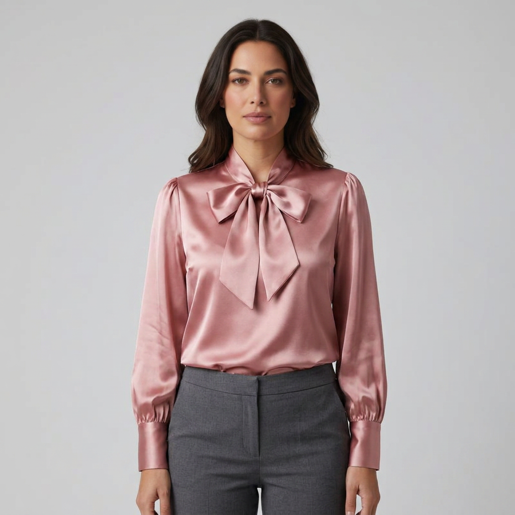 Schluppenbluse Rosa mit Satin-Optik, Frontalansicht