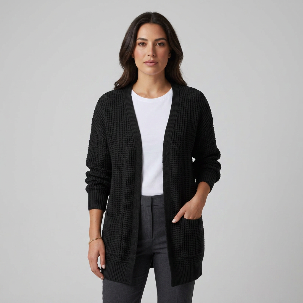 Damen Cardigan in Schwarz, Frontalansicht