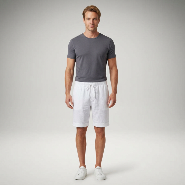 Herren Leinen Shorts Weiß, Komplettlook, Frontansicht