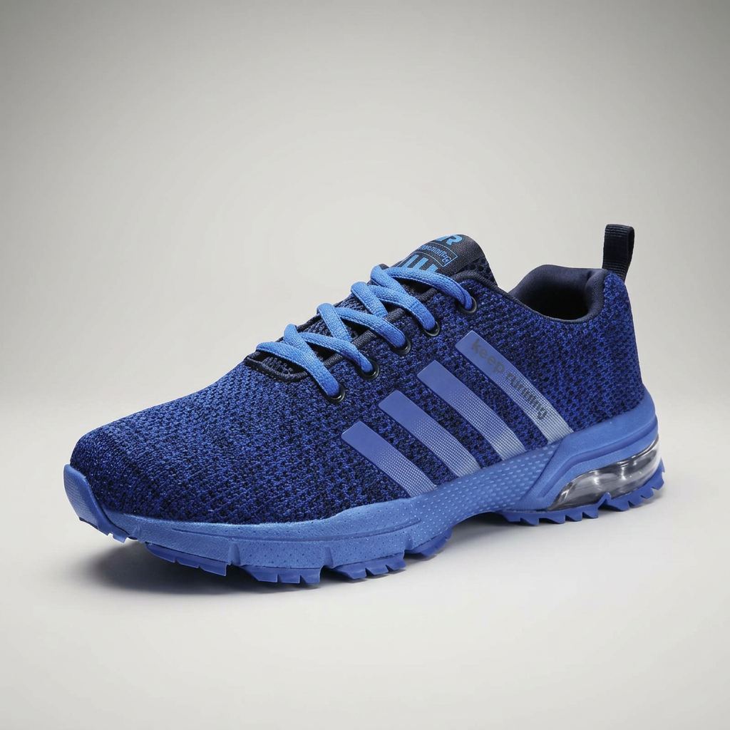 Blauer Sneaker mit Mesh-Obermaterial, Dreiviertelansicht