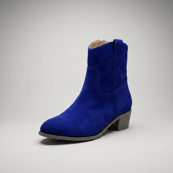 Stiefelette Kobaltblau Wildleder-Optik Frontansicht