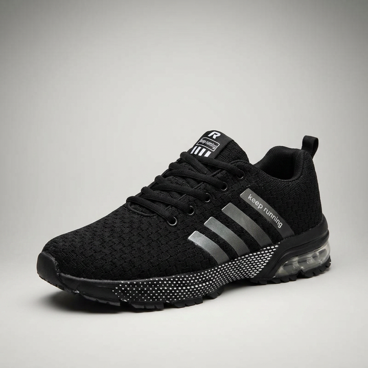 Schwarzer Sneaker mit Air-Cushion-Sohle, Dreiviertelansicht