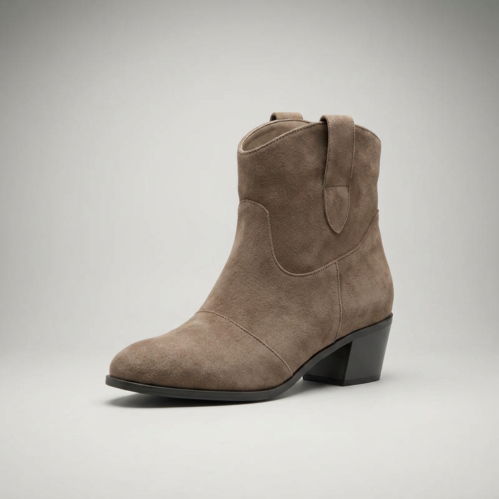 Stiefelette Taupe Wildleder-Optik Frontansicht