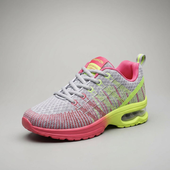Damen Sneaker Grau-Rosa, Dreiviertelansicht mit Air-Cushion-Sohle