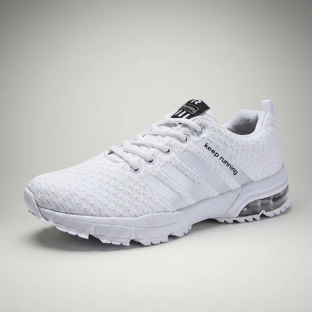Weißer Sneaker mit Mesh-Obermaterial, Dreiviertelansicht