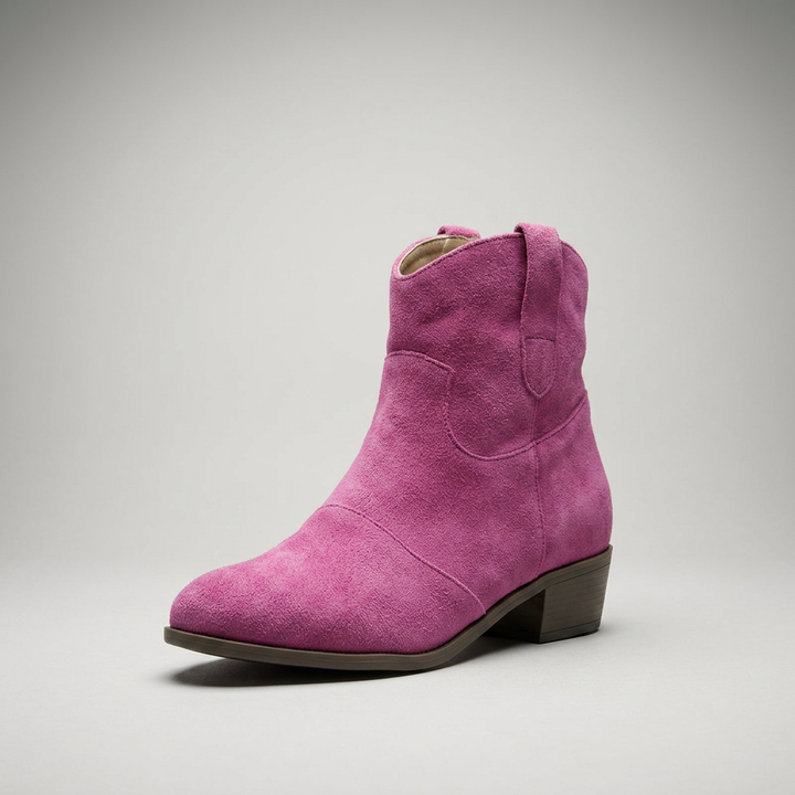 Stiefelette Pink Wildleder-Optik Frontansicht