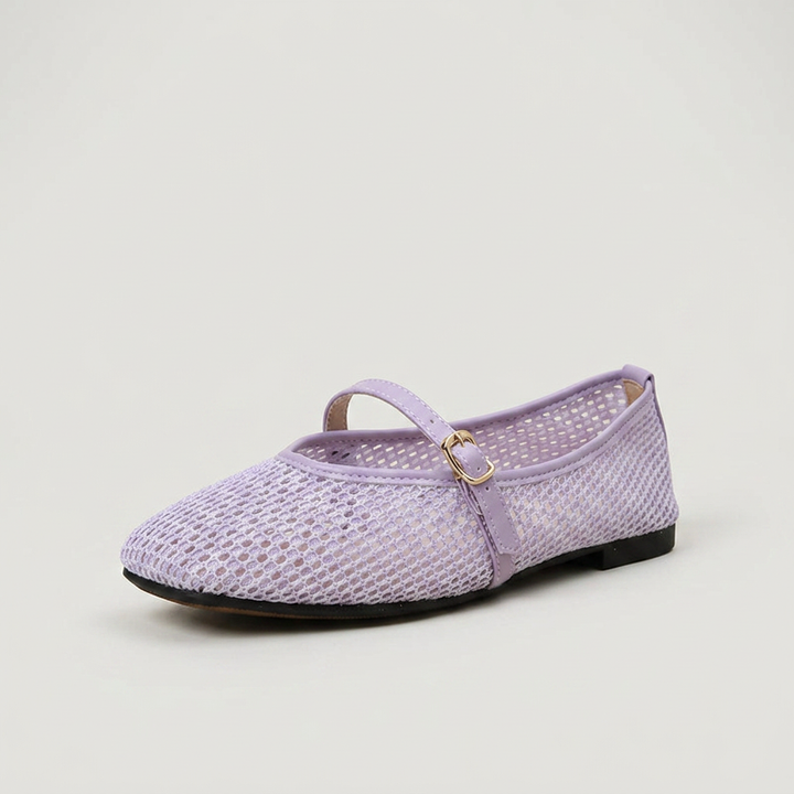 Flieder — Mary Jane Flat, Mesh-Cutout, 3/4-Ansicht vorne