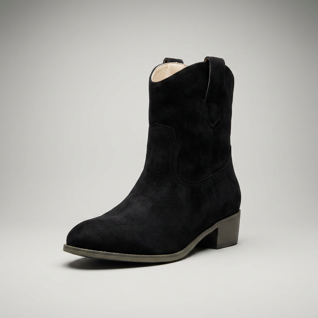 Stiefelette Schwarz Wildleder-Optik Frontansicht