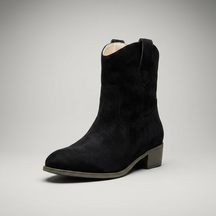 Stiefelette Schwarz Wildleder-Optik Frontansicht