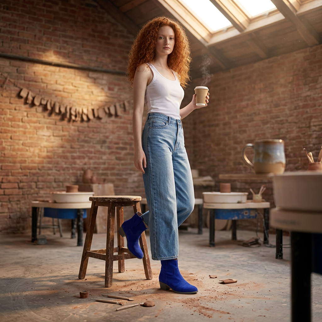 Stiefelette Kobaltblau im Loft-Streetstyle mit Jeans kombiniert