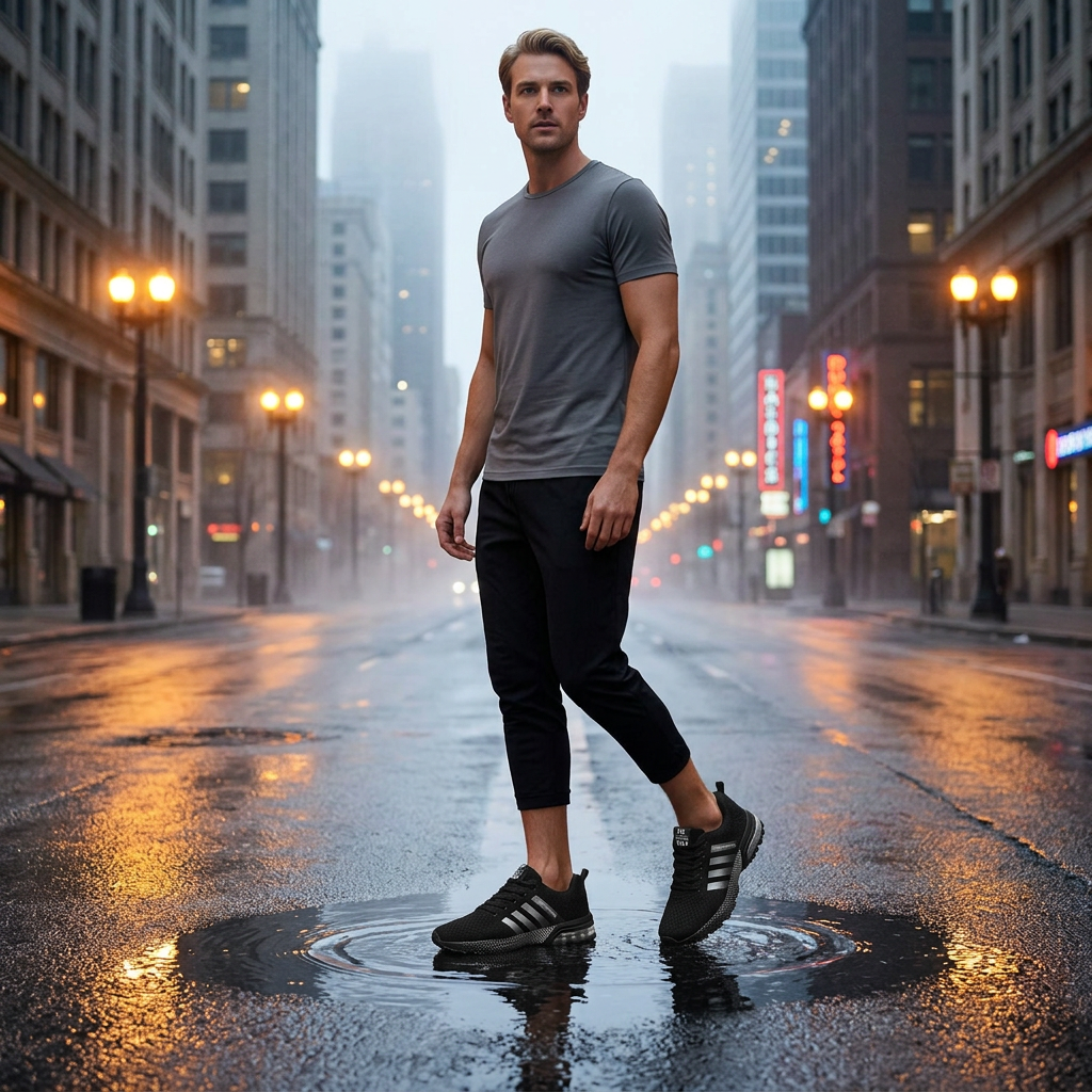 Schwarzer Sneaker im Streetstyle-Look, Lifestyle-Aufnahme