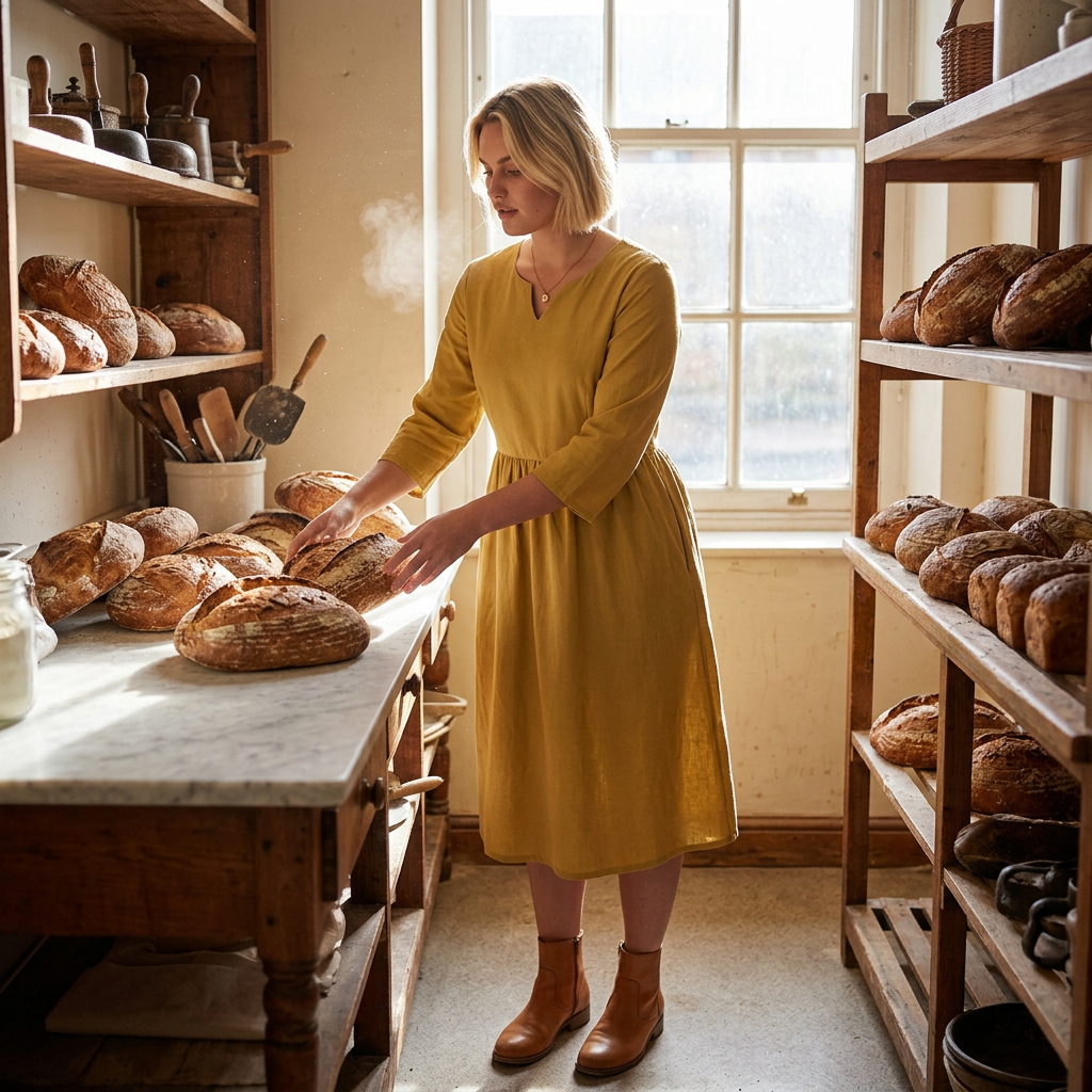 Midikleid im Styling-Look in einer Bäckerei