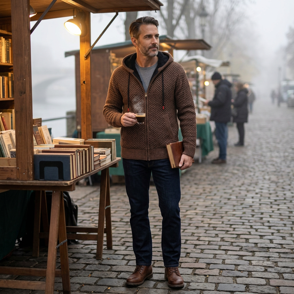 Herren Strickjacke in Braun, Styling-Look auf dem Markt