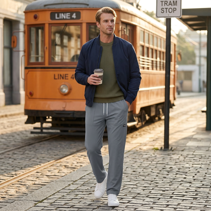 Freizeithose Herren dunkelgrau im Streetstyle-Look mit Bomberjacke