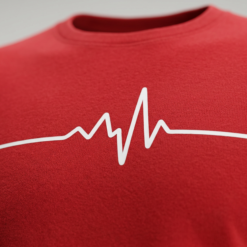 Nahaufnahme Rundhalsausschnitt mit Herzschlag-Print, rotes T-Shirt