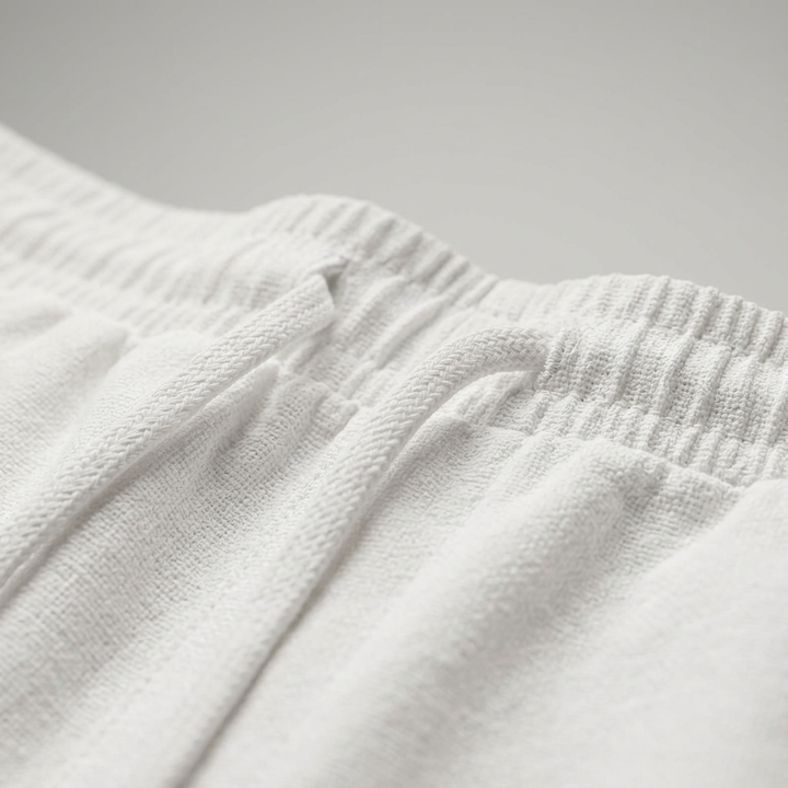 Leinen Shorts Weiß, Detailaufnahme elastischer Bund