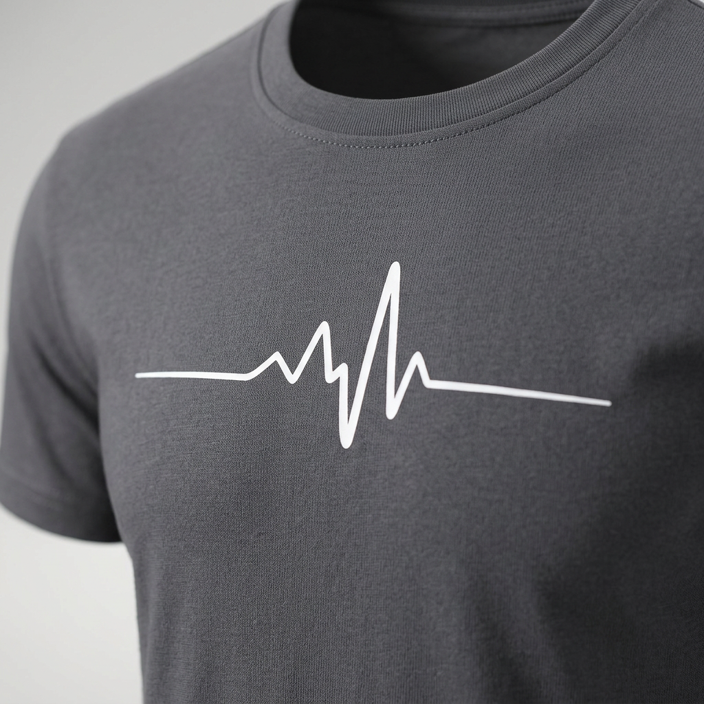 Nahaufnahme Rundhalsausschnitt mit Herzschlag-Print, graues T-Shirt