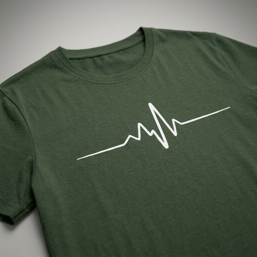 Nahaufnahme Rundhalsausschnitt mit Herzschlag-Print, grünes T-Shirt