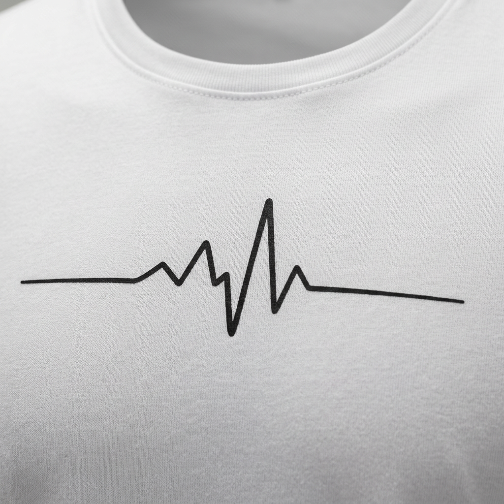 Nahaufnahme Rundhalsausschnitt mit Herzschlag-Print, weißes T-Shirt