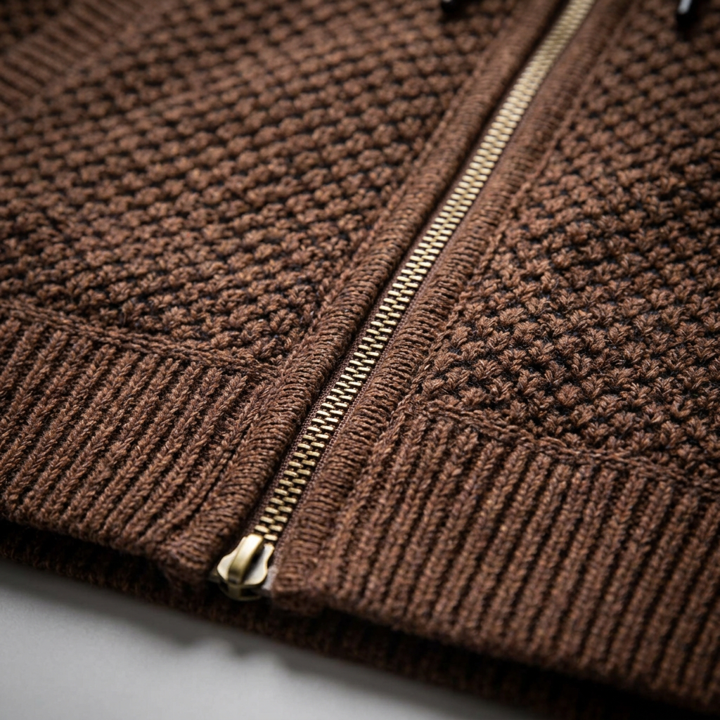 Herren Strickjacke in Braun, Detail Reißverschluss