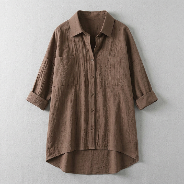 Khakifarbene Hemdbluse, Vorderansicht