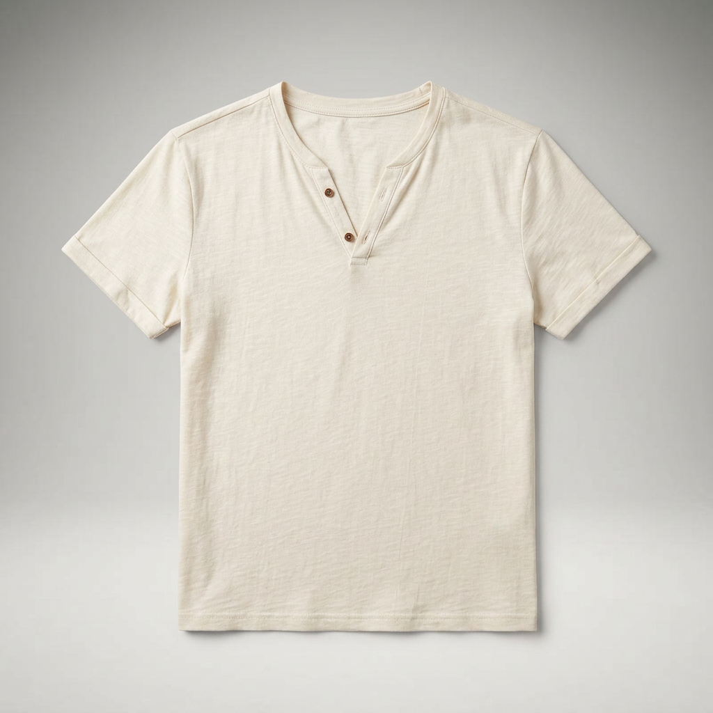 Herren Henley-Shirt in Cremeweiß, Flatlay ohne Model