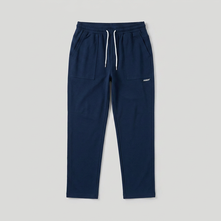 Freizeithose Herren dunkelblau, Flatlay Frontalansicht ohne Model