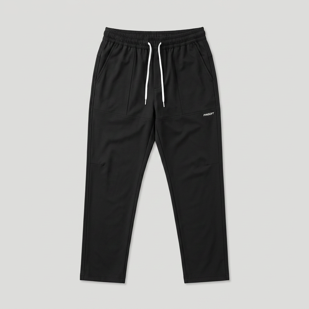 Freizeithose Herren schwarz, Flatlay Frontalansicht ohne Model