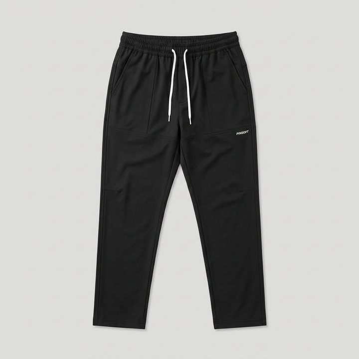 Freizeithose Herren schwarz, Flatlay Frontalansicht ohne Model