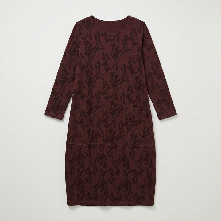 Weinrotes Midikleid mit Rundhals und Taschen, Flatlay-Ansicht