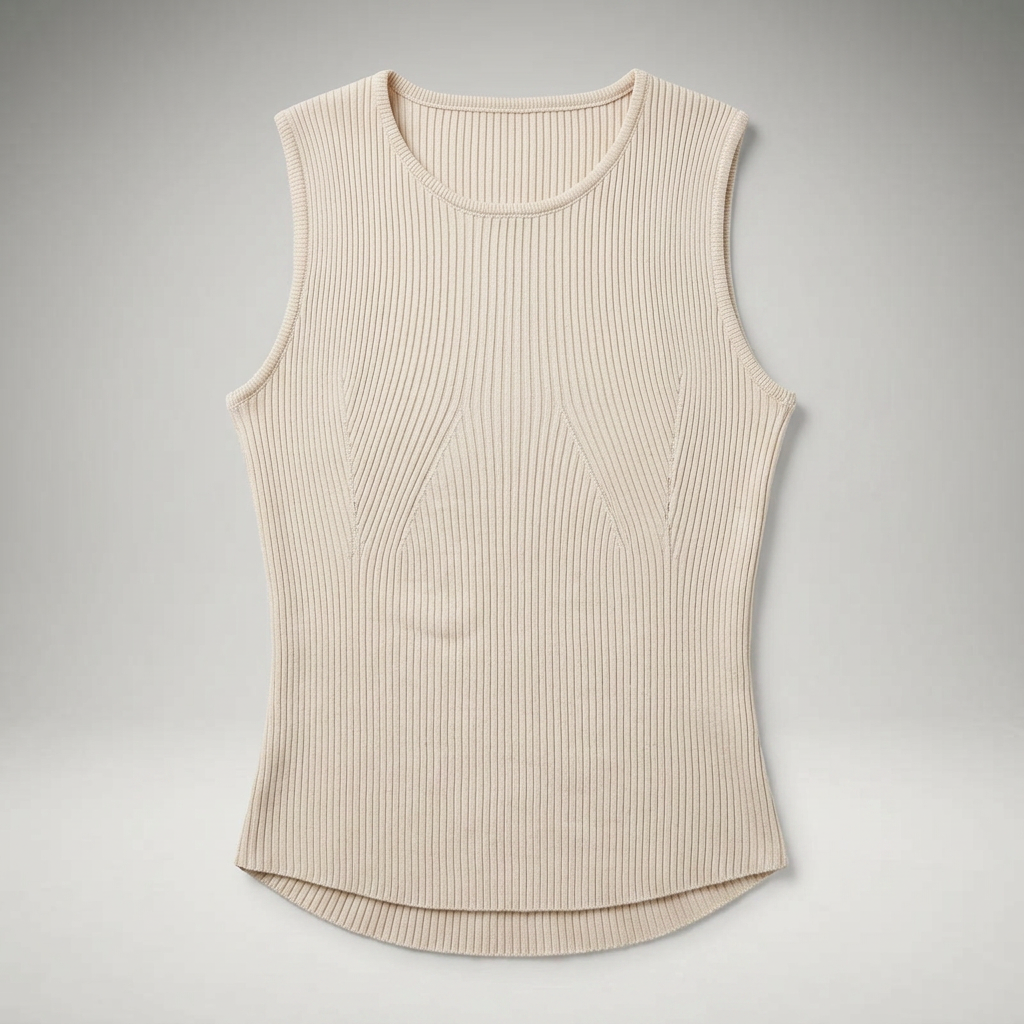 Strickweste in Apricot, flach liegend fotografiert