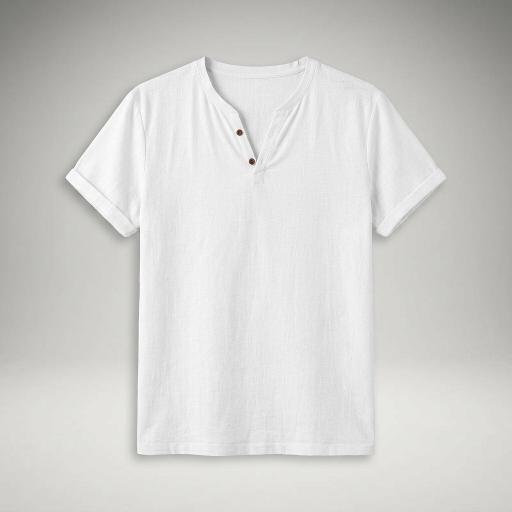 Herren Henley-Shirt in Weiß, Flatlay ohne Model