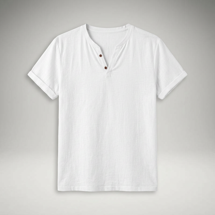 Herren Henley-Shirt in Weiß, Flatlay ohne Model