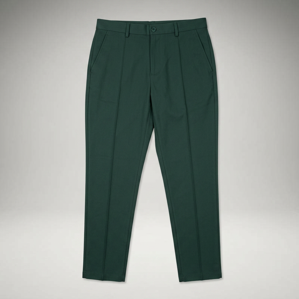 Dunkelgrüne Chinohose freigestellt, Frontalansicht ohne Model