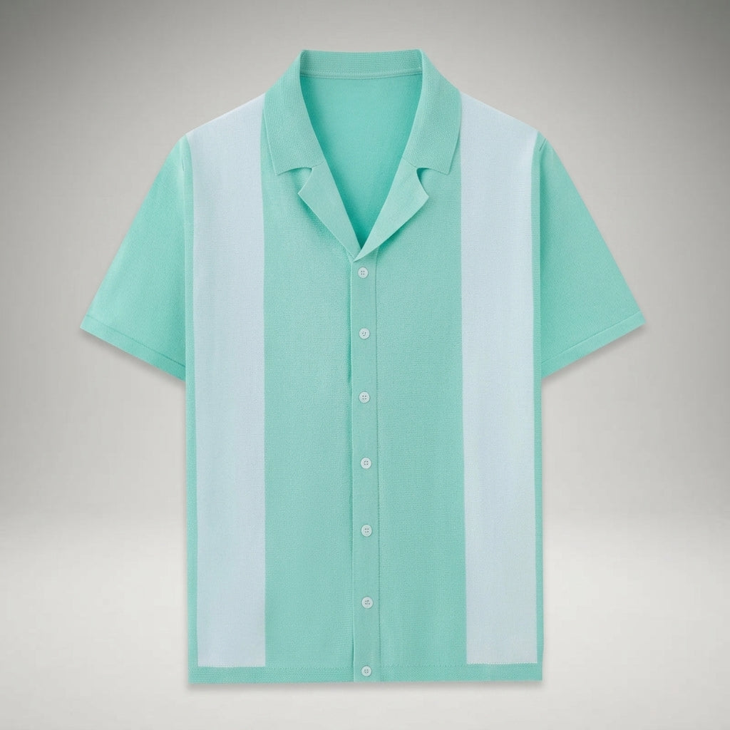 Herren Strick-Poloshirt Mintgrün mit hellem Colorblock-Streifen, Flachansicht