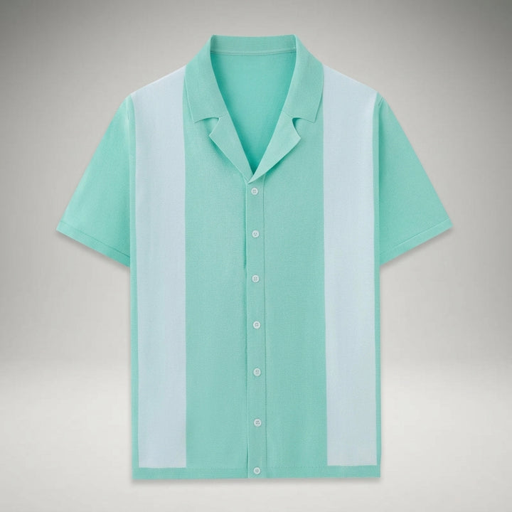 Herren Strick-Poloshirt Mintgrün mit hellem Colorblock-Streifen, Flachansicht