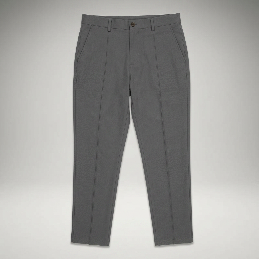 Dunkelgraue Chinohose freigestellt, Frontansicht ohne Model