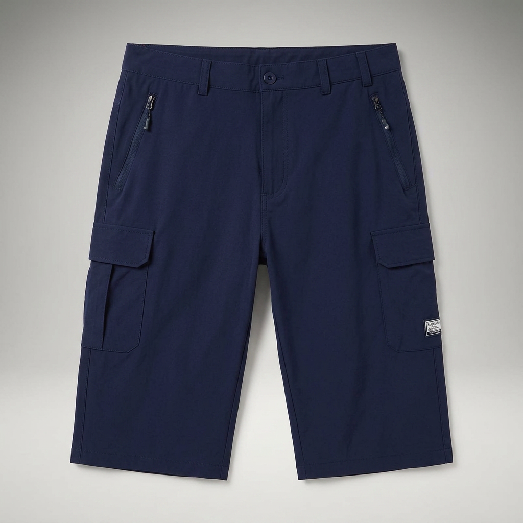 Cargo Shorts Herren Dunkelblau, Flatlay mit Seitentaschen