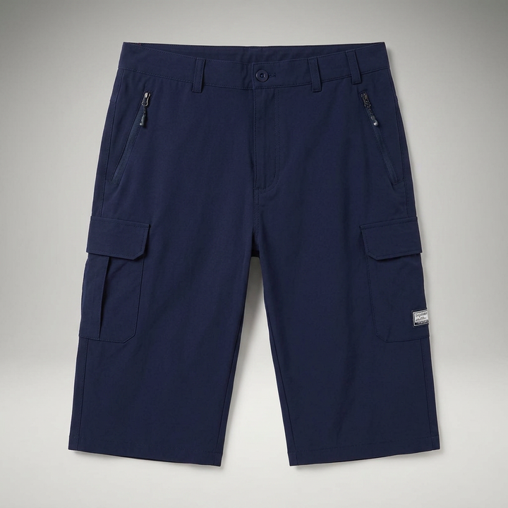 Cargo Shorts Herren Dunkelblau, Flatlay mit Seitentaschen