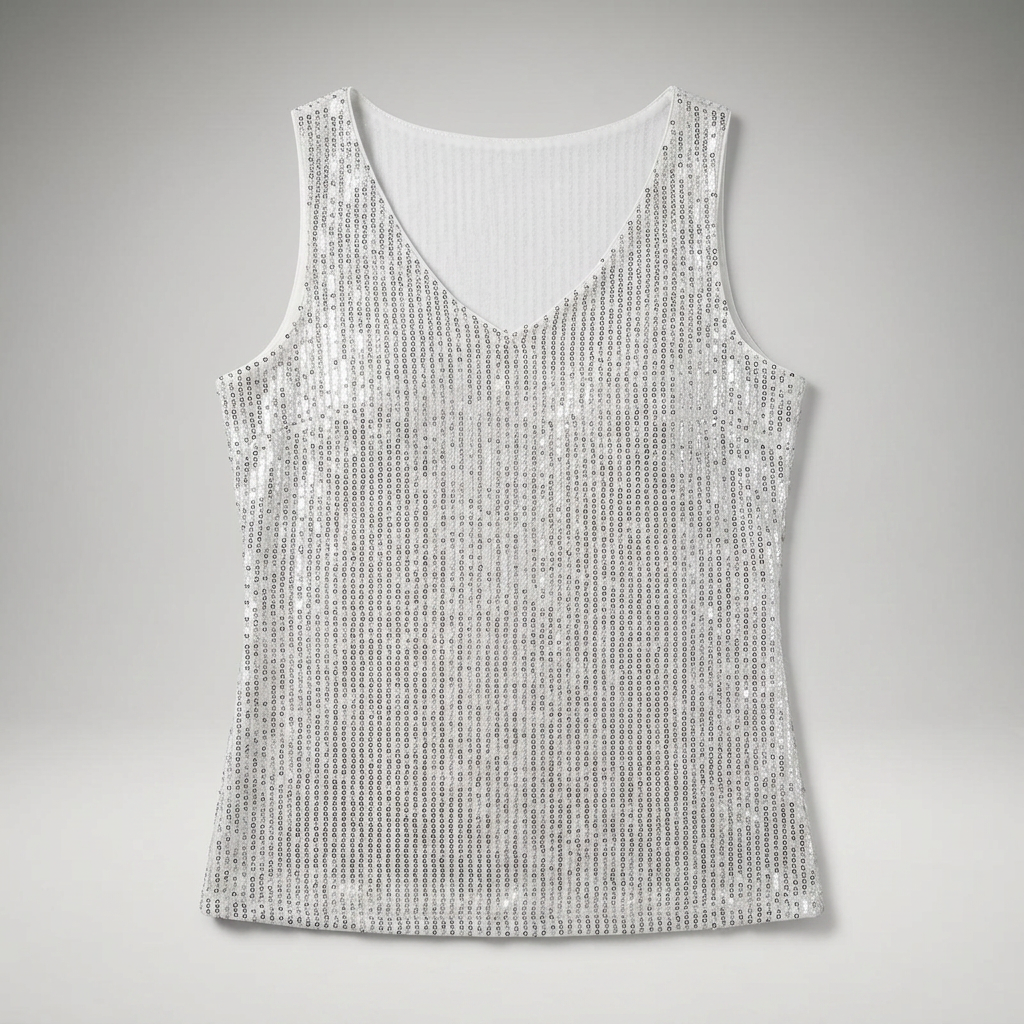 Pailletten-Top silber, Flatlay ohne Model