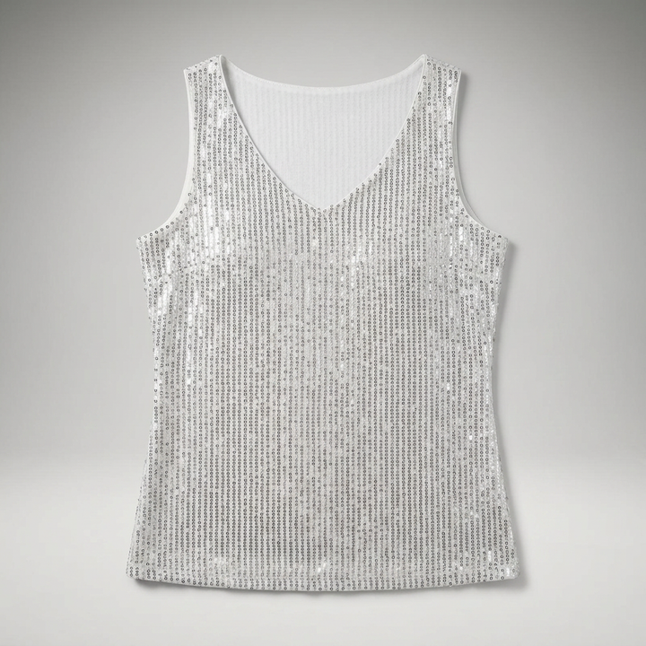 Pailletten-Top silber, Flatlay ohne Model