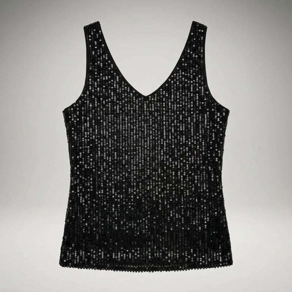 Pailletten-Top schwarz, Flatlay ohne Model