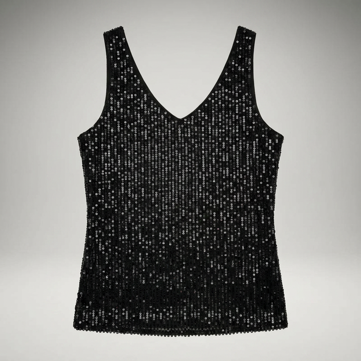 Pailletten-Top schwarz, Flatlay ohne Model