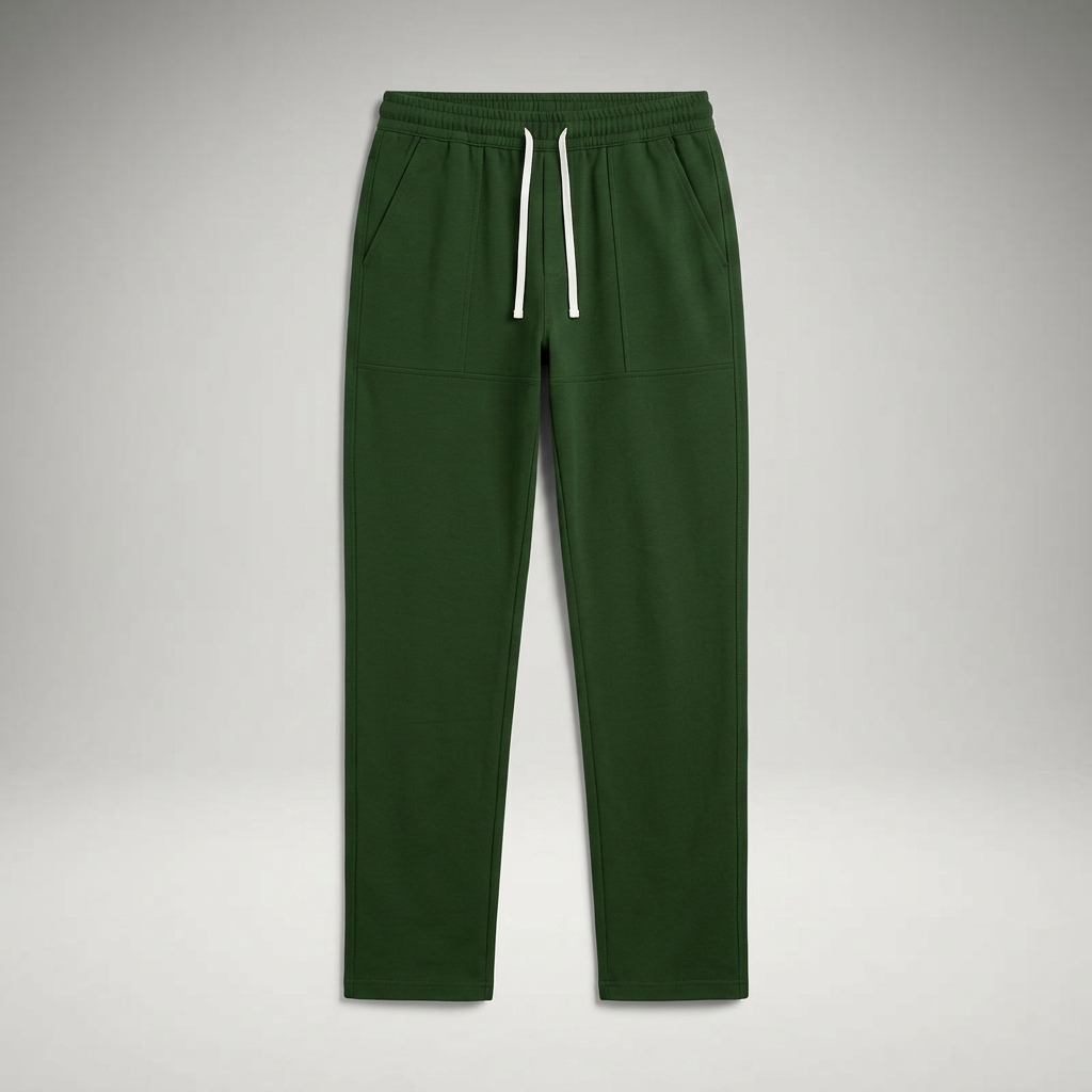 Freizeithose Herren dunkelgrün, Flatlay Frontalansicht ohne Model